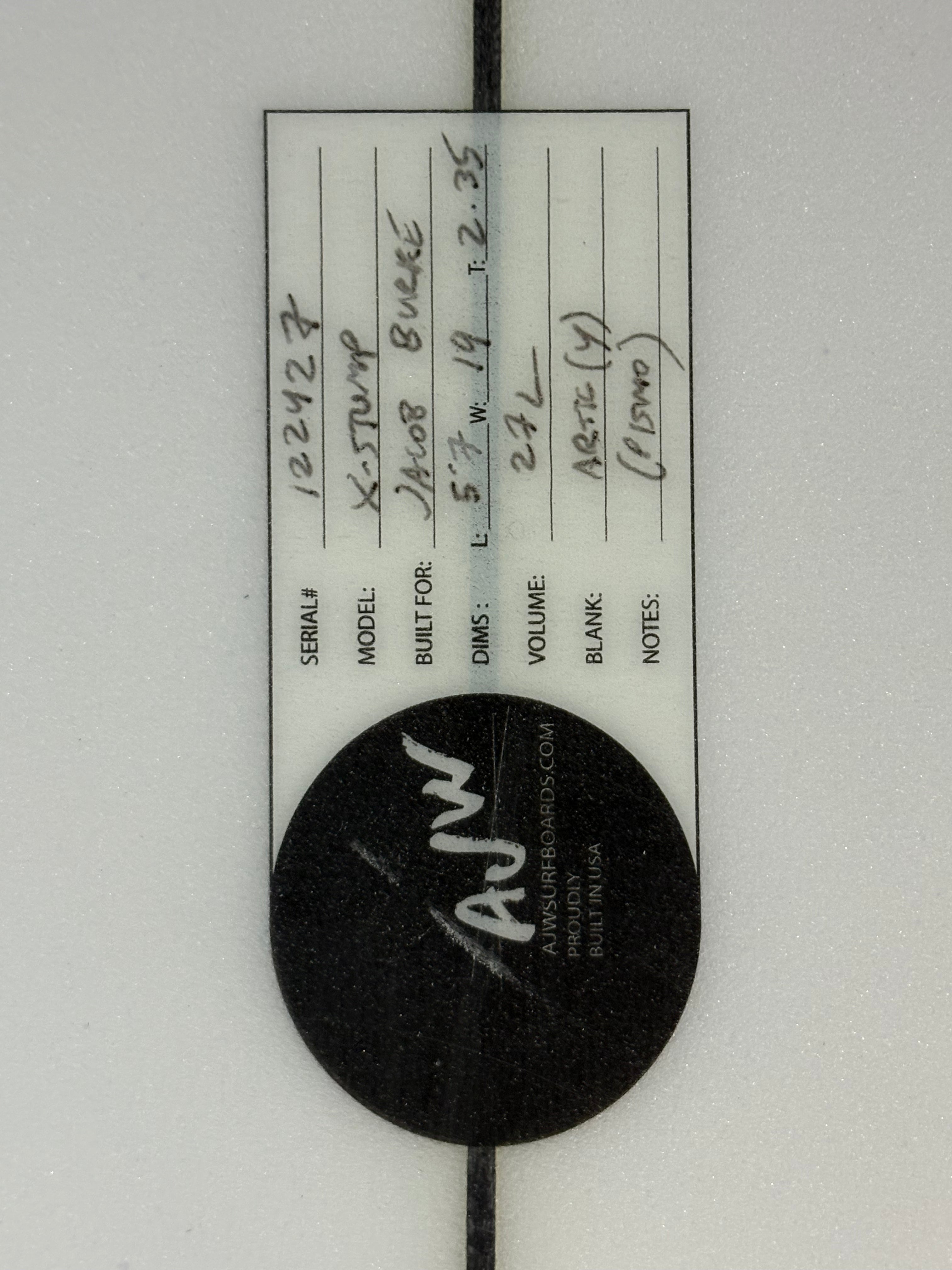 (USED) Jacob Burke X-Stump 5'7 x 19 x 2.35 27L Futures